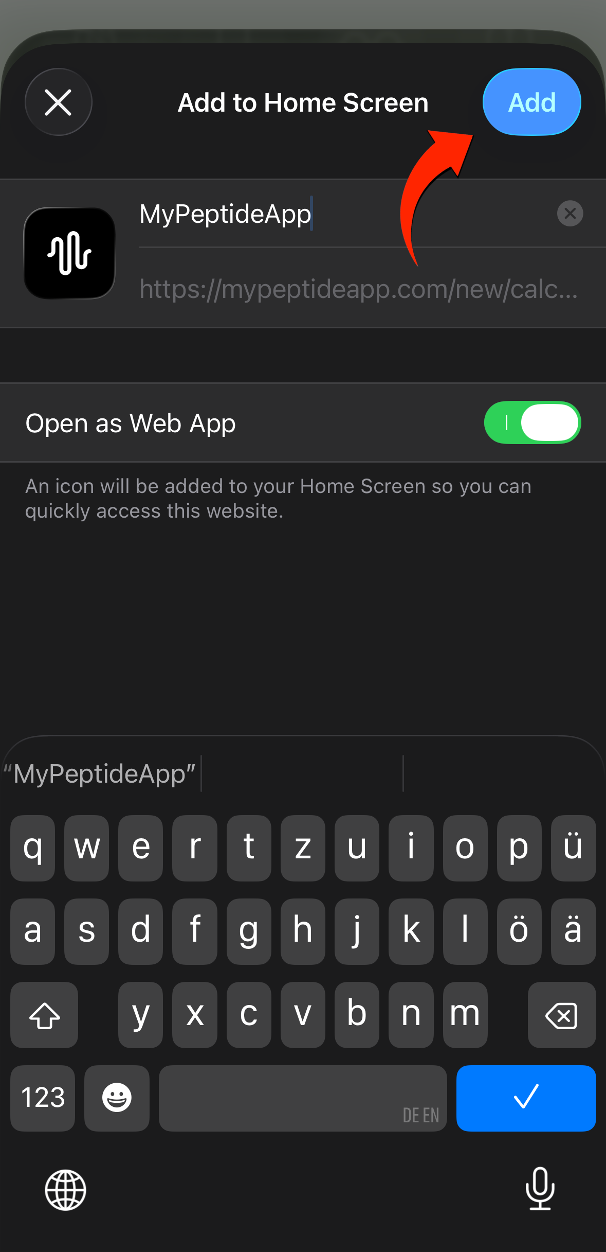 Add to Home Screen confirmation dialog