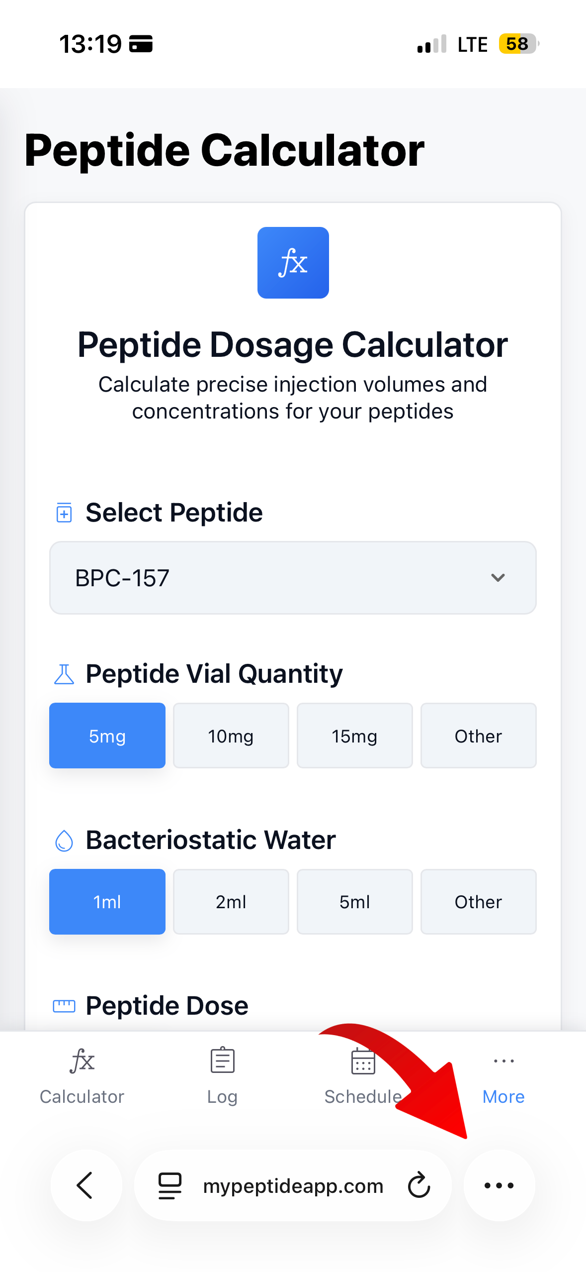 Open www.mypeptideapp.com browser