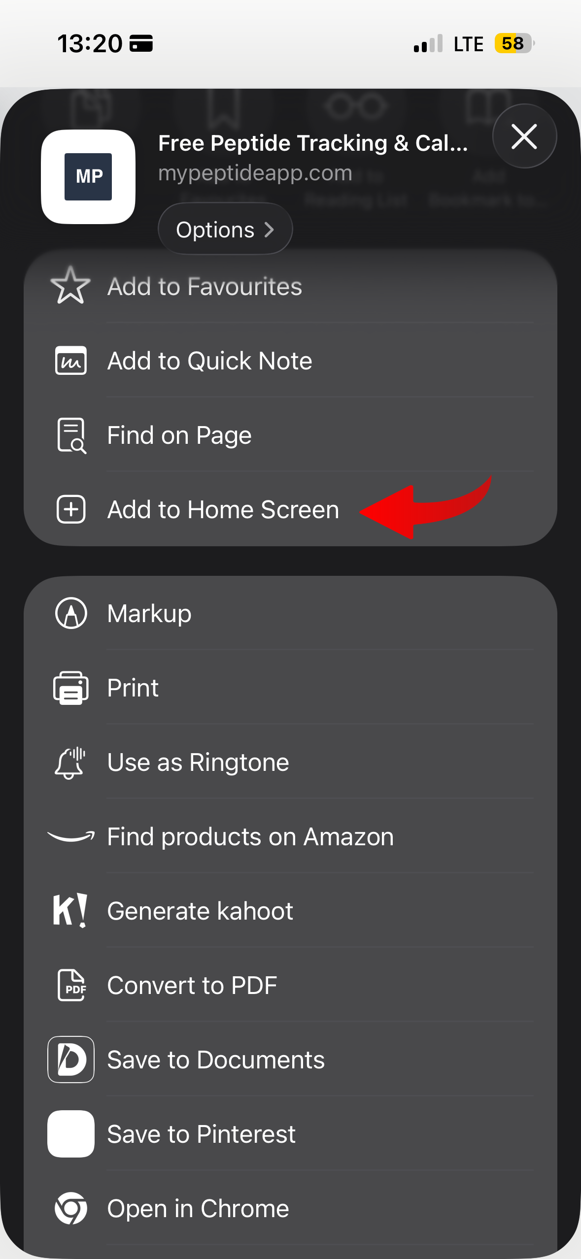 Add to Home Screen option